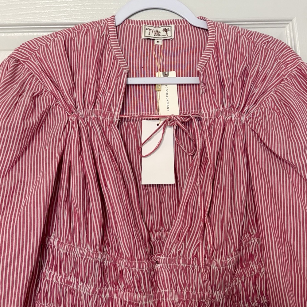 MILLE Ella Top Tango Stripe Tie Front Balloon Sleeve Boho Sz Medium NWT - Picture 7 of 13